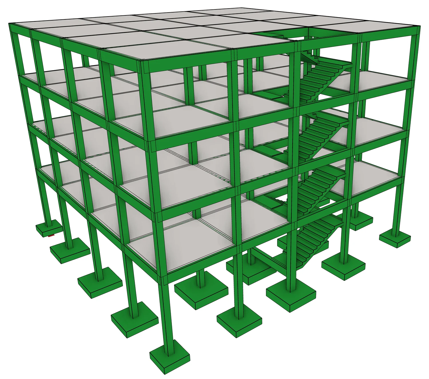 A concrete frame in LTS coloured by design status: members that pass in green.